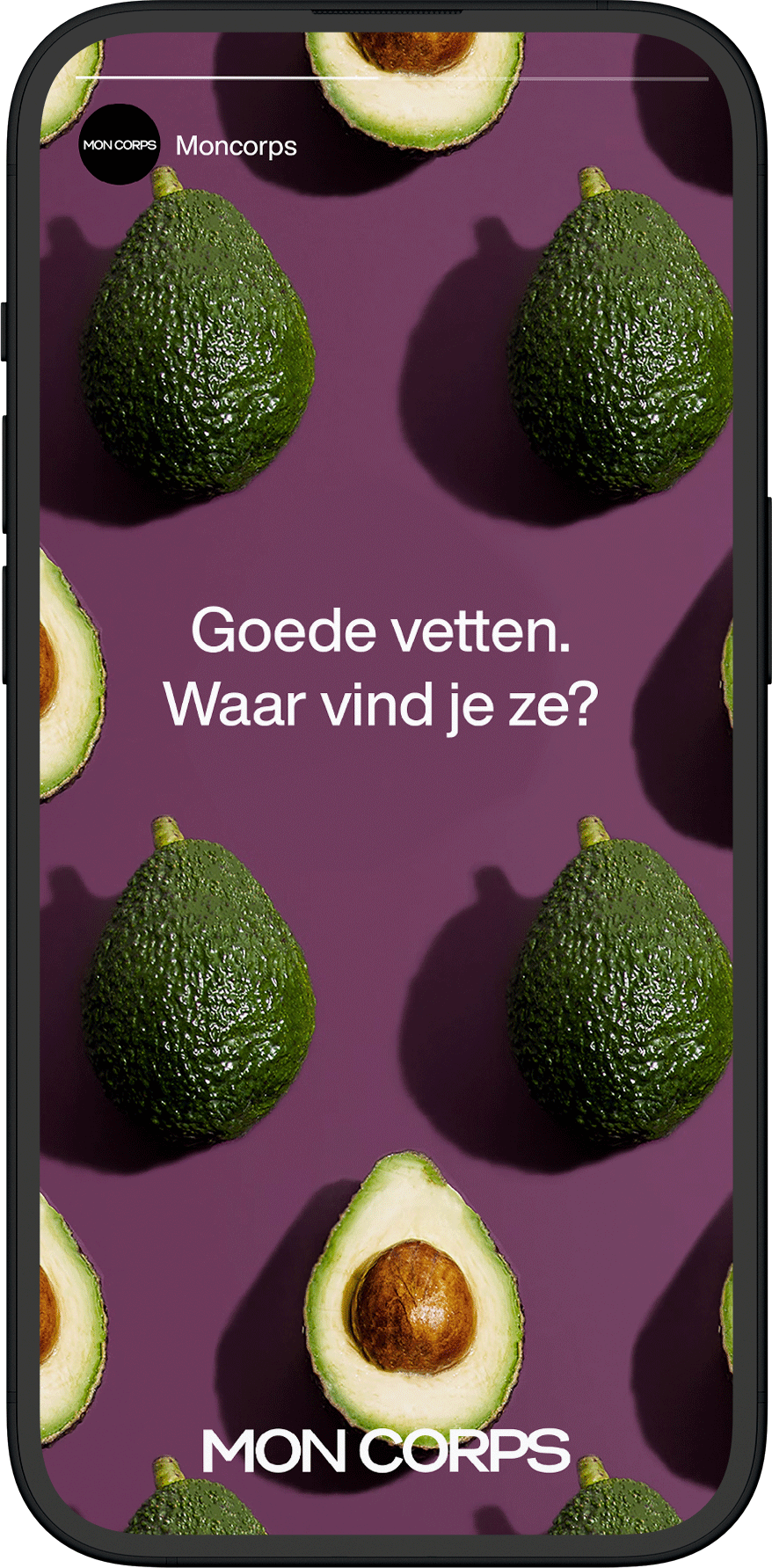 iPhone screen with an avocado ad for social media content